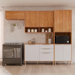 Cozinha Modulada 4 Peças com Torre Quente para Forno ou Microondas Cinamomo/Off White
