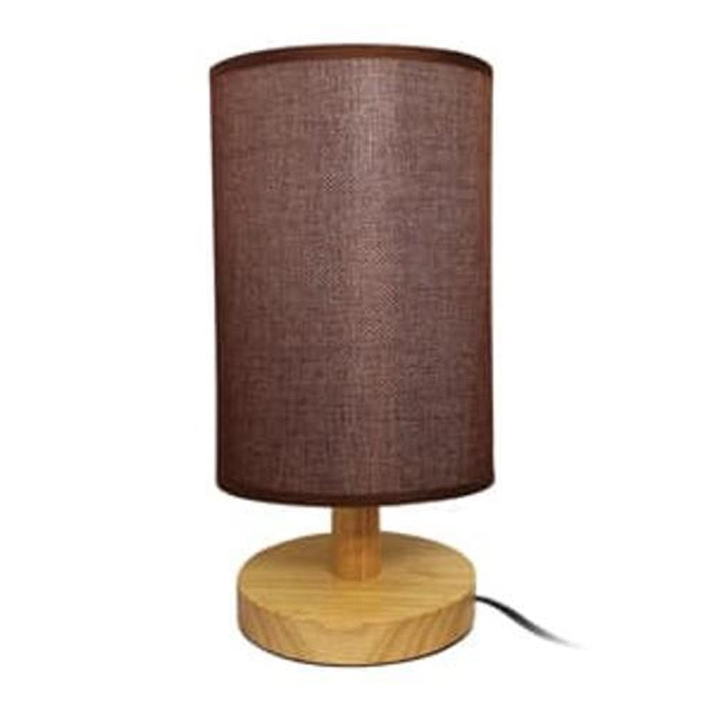 Abajur Madeira Tecido Marrom 28X14Cm