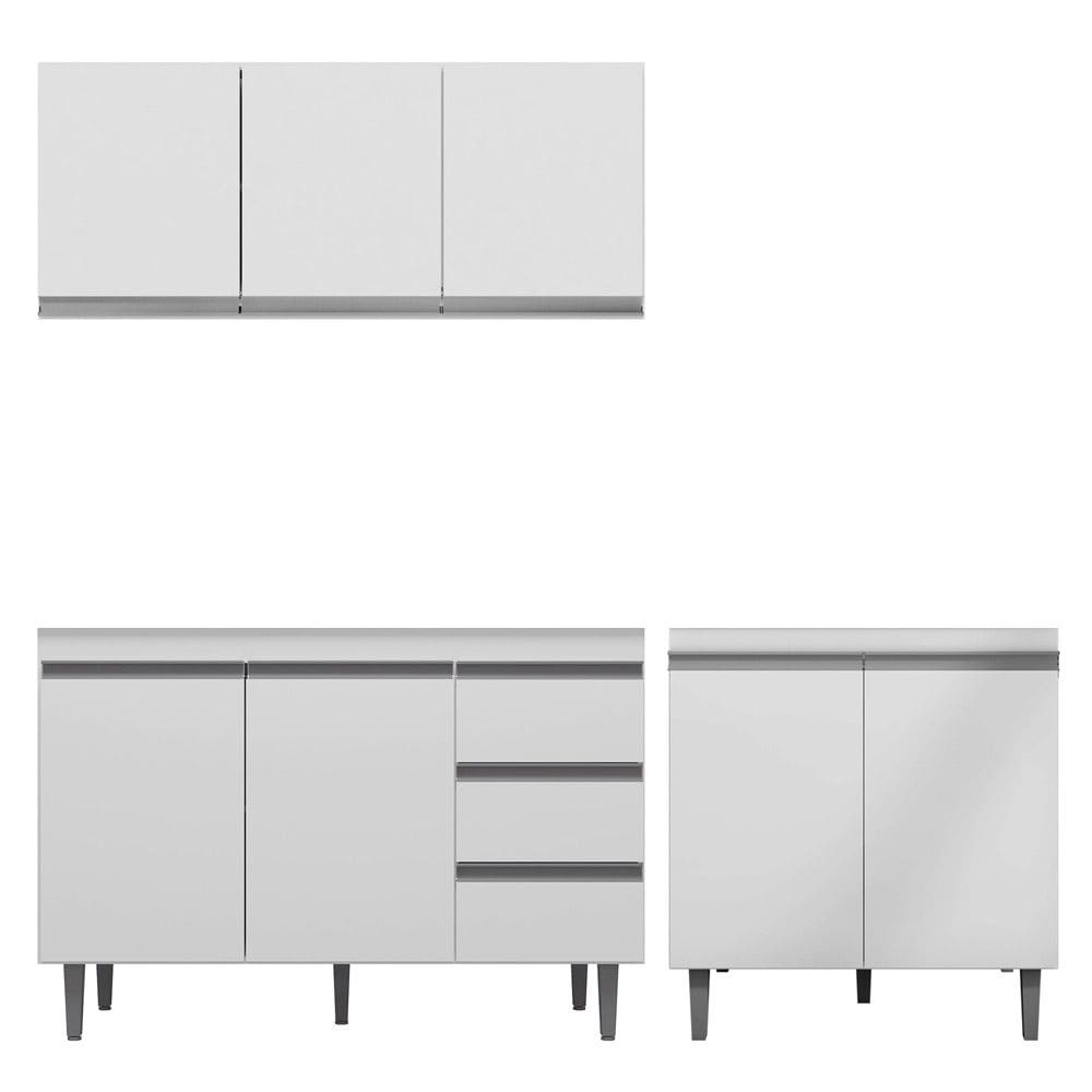 Cozinha Compacta Completa Andréia 03 Peças Aéreo 120cm Balcão Pia e Cooktop Branco - Abmaza
