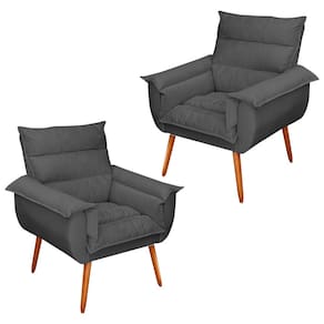 Kit 02 Poltronas Decorativas Modernas Sala e Recepção Monza Pés Palito Veludo Cinza - Abmaza