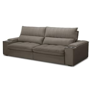 Sofá Retrátil 4 Lugares Com Porta Copo 280cm Andes F05 Veludo Marrom - Mpozenato