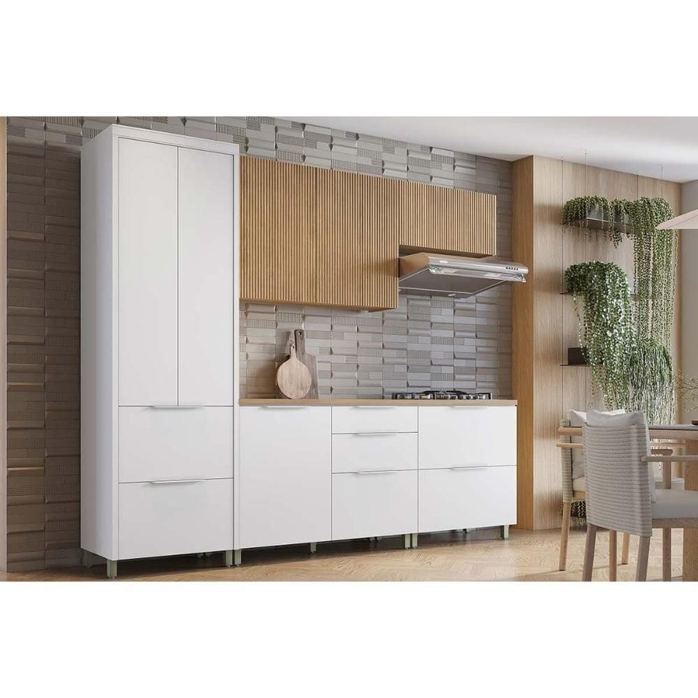 Cozinha Modulada Nesher Rainha e Marquesa 5 Peças (2Aéreos+2Balcões+1Paneleiro) C5P110 Nature/Branco-Nesher