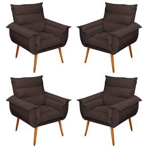 Kit 04 Poltronas Decorativas Modernas Sala e Recepção Monza Pés Palito Suede Marrom - Abmaza