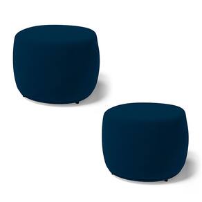 Kit 02 Puffs Decorativos Living Aisha Orgânico Redondo Veludo Azul Marinho - Abmaza