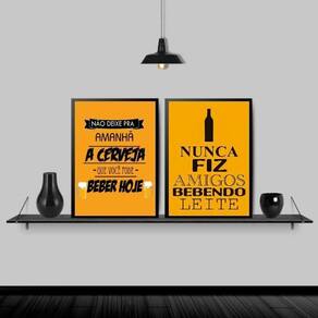 Kit Quadros Cerveja Preto E Amarelo 45X34Cm 2 Peças