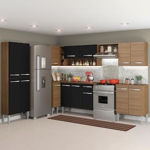 Cozinha CantoEmilly ArmárioBalcão 15 Portas Preto Madesa