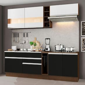 Cozinha Completa Armário e Balcão Madesa Rustic/Preto/Branco