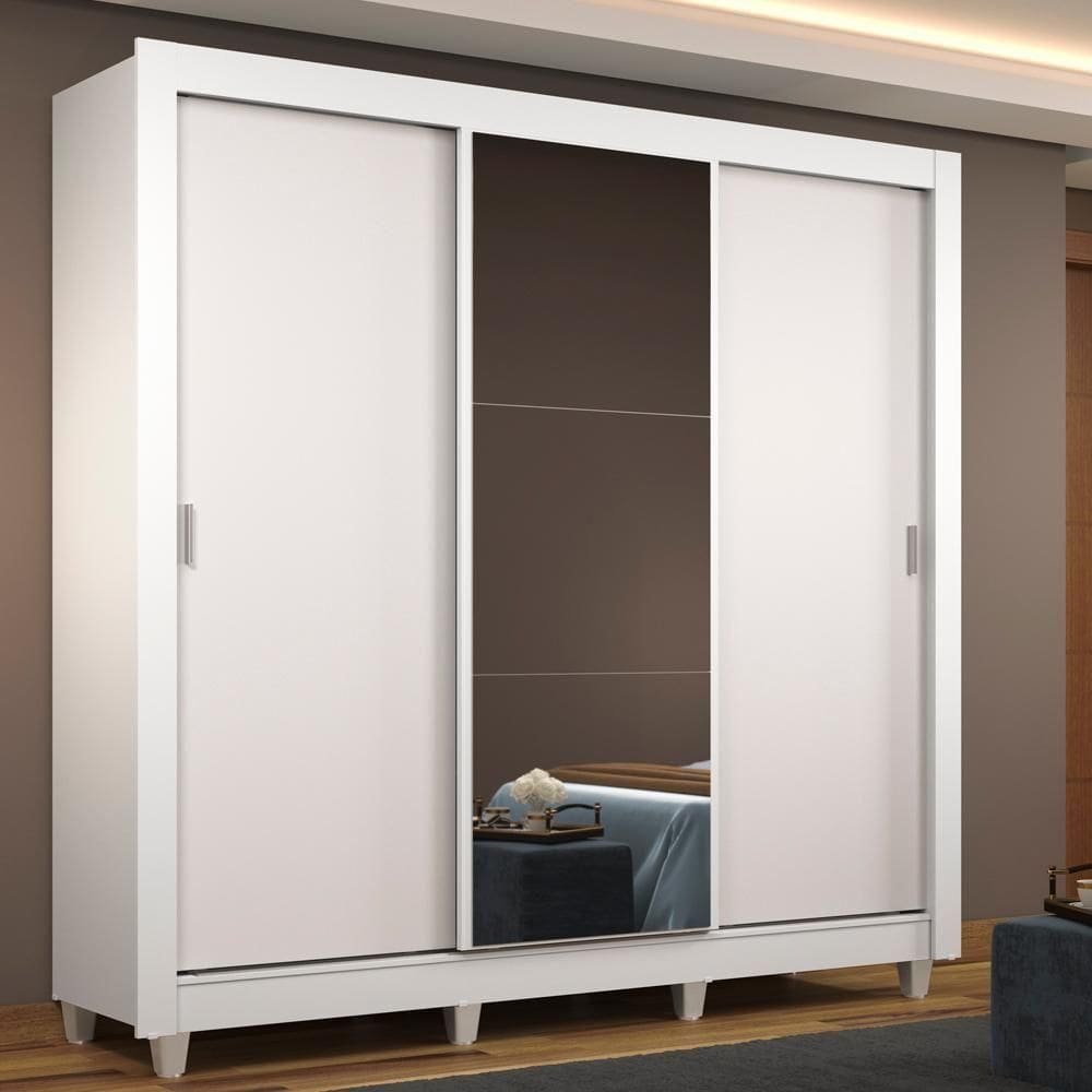 Guarda Roupa Casal Mônaco 3 Portas de Correr com Espelho