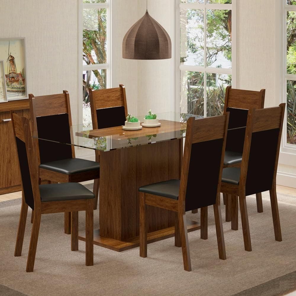 Conjunto Sala de Jantar Madesa - Mesa Tampo Vidro 6 Cadeiras