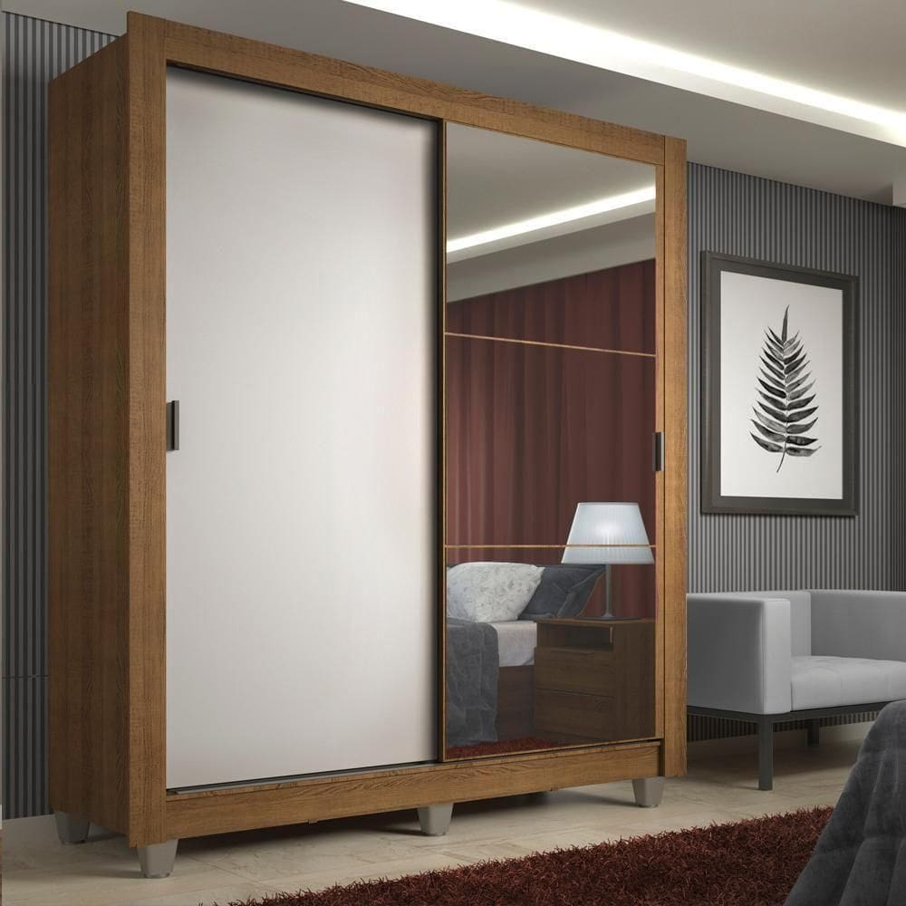 Guarda-Roupa Denver 2 Portas1 Espelho Branco/RusticMadesa