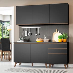 Cozinha Reims Preto Balcão 5 Portas 3 Gavetas Madesa