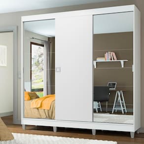 Guarda-Roupa Veneza 3 Portas 2Espelhos 8 Pés BrancoMadesa