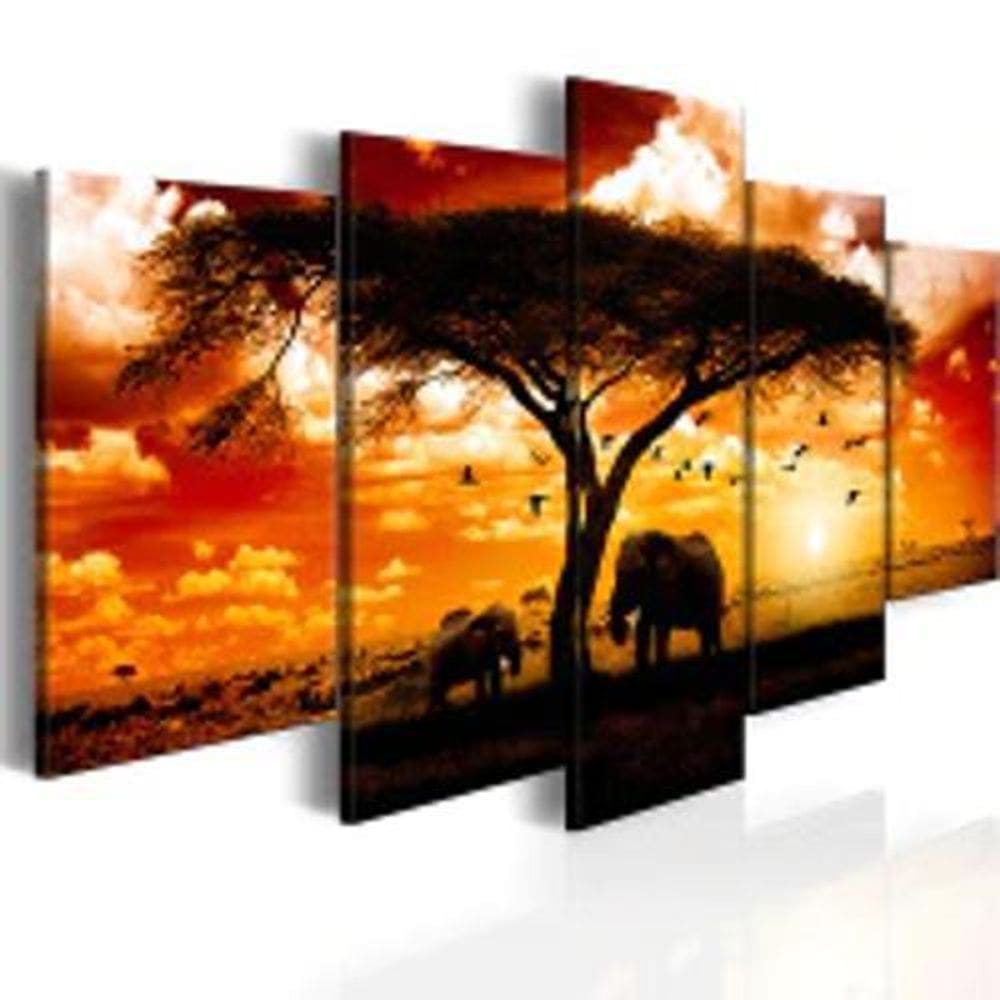 Quadro Decorativo Mosaico De 5 Peças Por Do Sol Na África