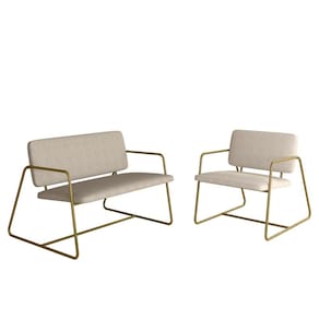 Kit Namoradeira Com Poltrona Sintra Industrial Dourado/sd Bege - M.a