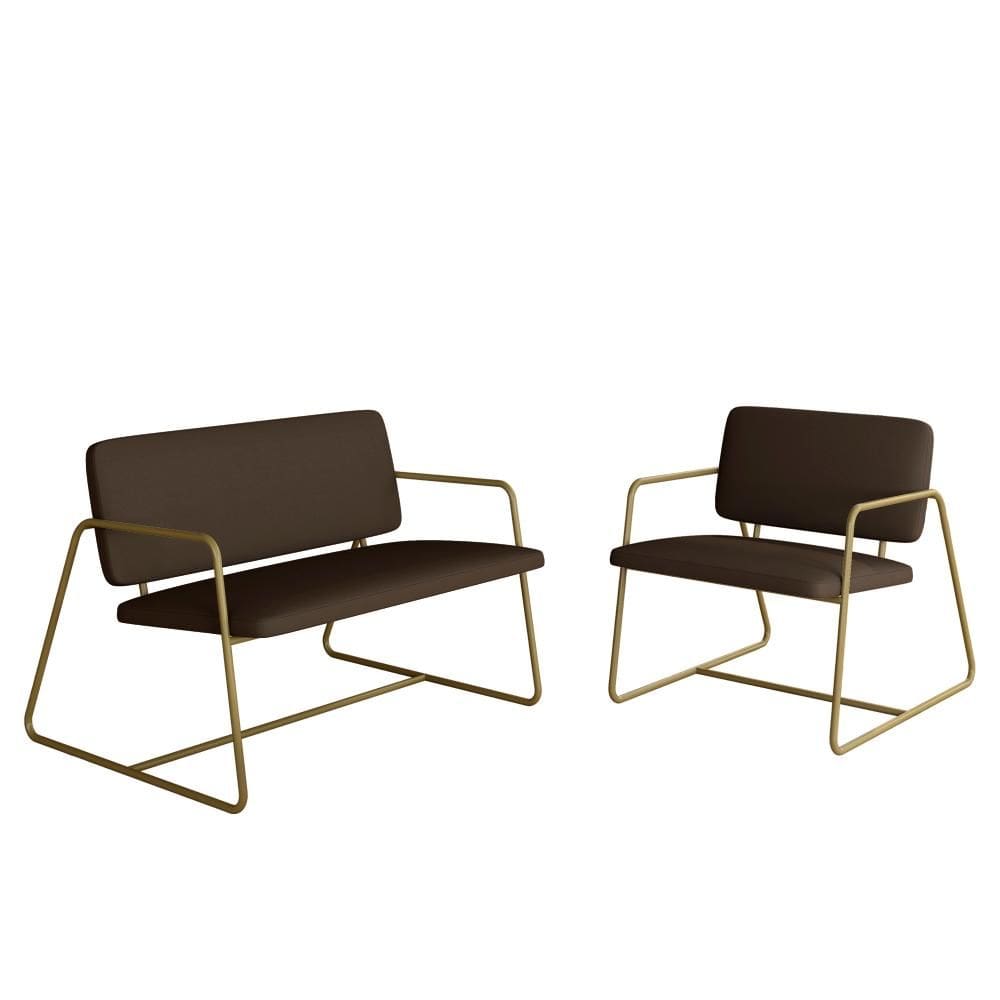 Kit Namoradeira Com Poltrona Sintra Industrial Dourado/sd Marrom - M.a