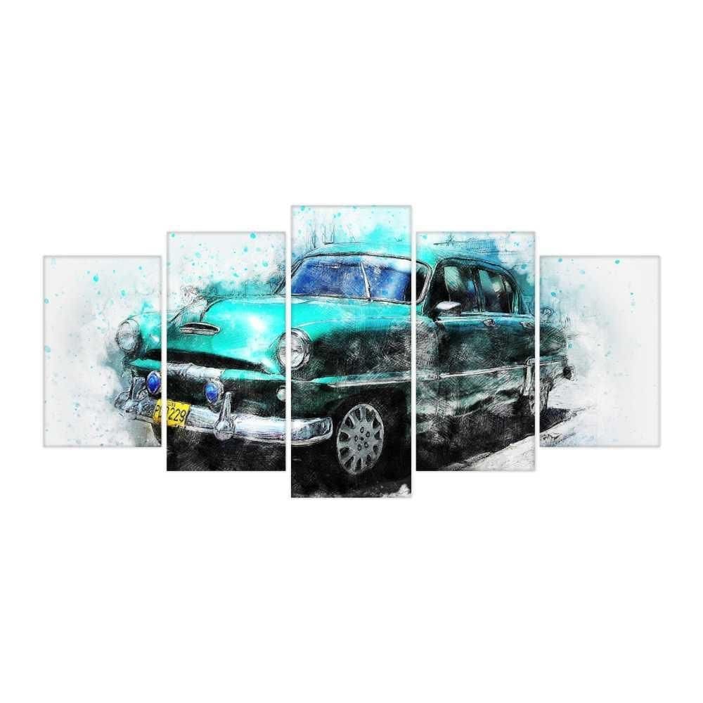 Quadro Decorativo Mosaico 5 Peças Carro Antigo