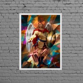 Quadro São Miguel Arcanjo Geométrico 33X24Cm - Com Vidro
