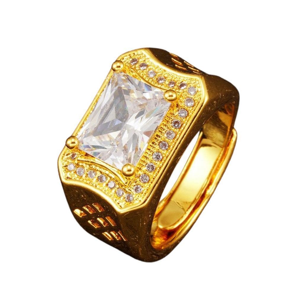 Anel Dourado Banhado Pedra Zircônia Ajustável