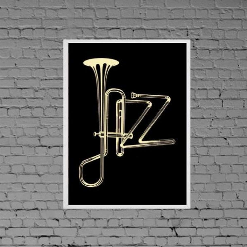 Quadro Decorativo Jazz Instrumento 33X24Cm - Com Vidro
