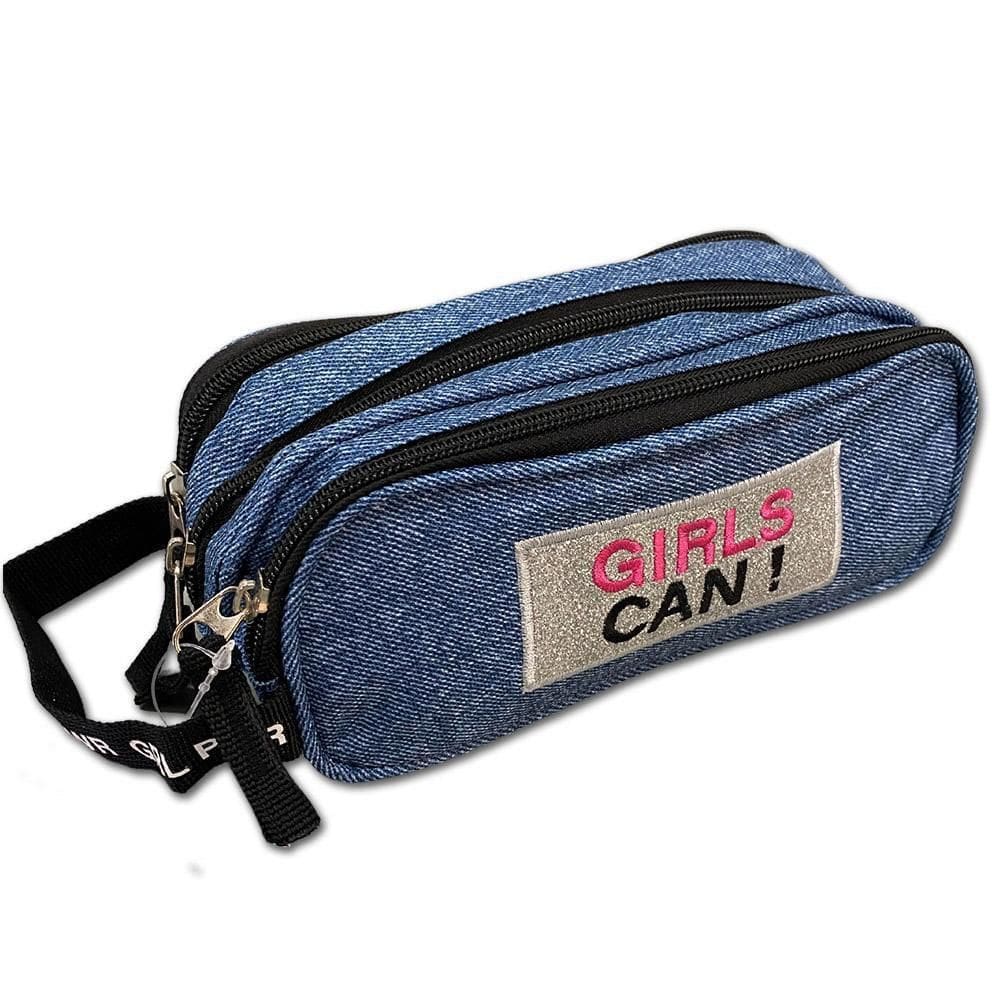 Estojo Três Divisórias Girls Can Preta Clio Cg3098