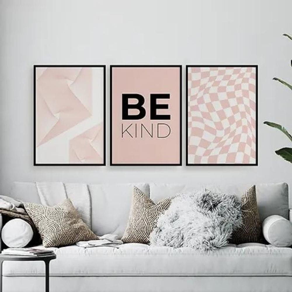 Kit 3 Quadros Geométricos Be Kind 33X24Cm - Com Vidro Preta