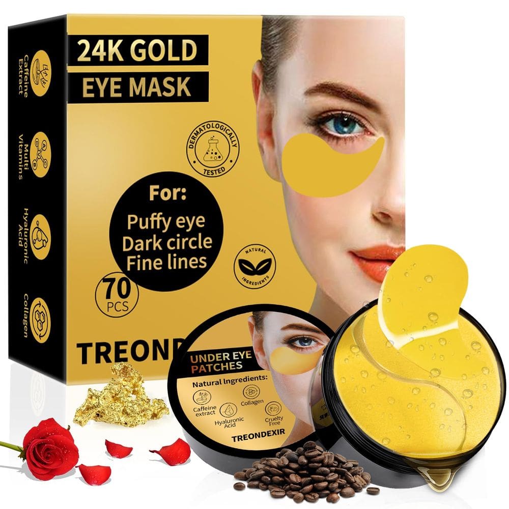 Máscaras de olhos Treondexir em ouro 24K, 70 unidades para olheiras e inchaço