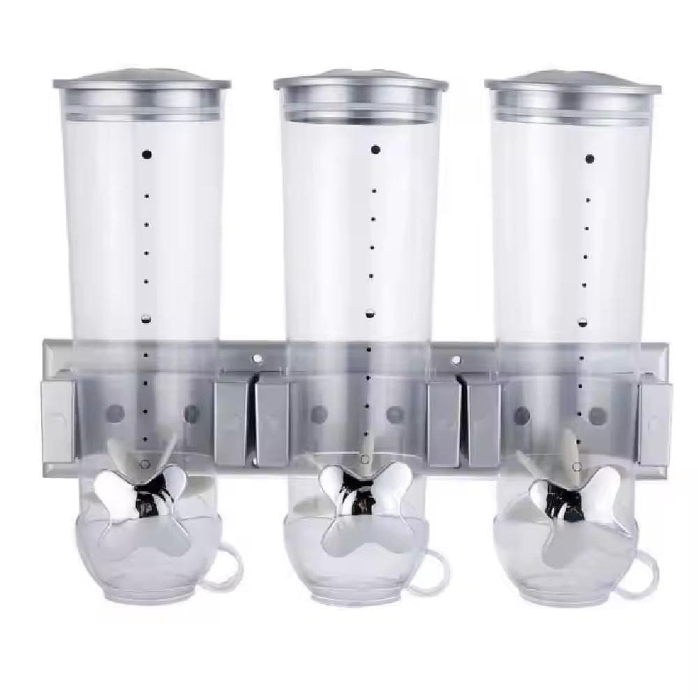 Dispenser De Parede Triplo Porta Alimentos Cereais Sucrilhos Granola Cozinha 3 Potes Hermetico Luxo