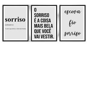 Kit 3 Quadros O Sorriso É A Coisa Mais Bela 60X40Cm Preta