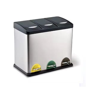 Lixeira Tripla 24 Litros Com Pedal Cesto De Lixo Coleta Seletiva 3 Em 1 Luxo Cozinha Empresa Escritorio