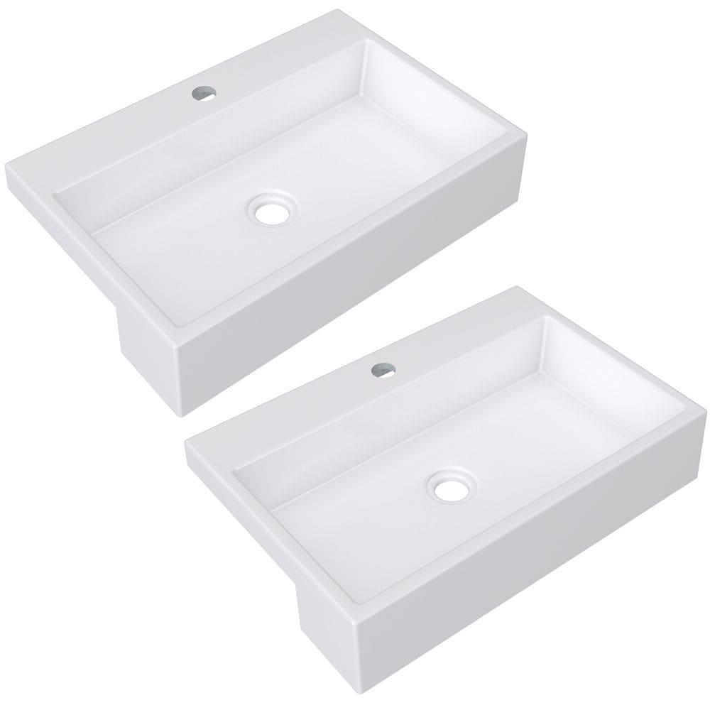Kit 02 Cubas de Semi Encaixe Retangular Para Banheiro Lavabo XRT55 C01 Branco - Lyam Decor