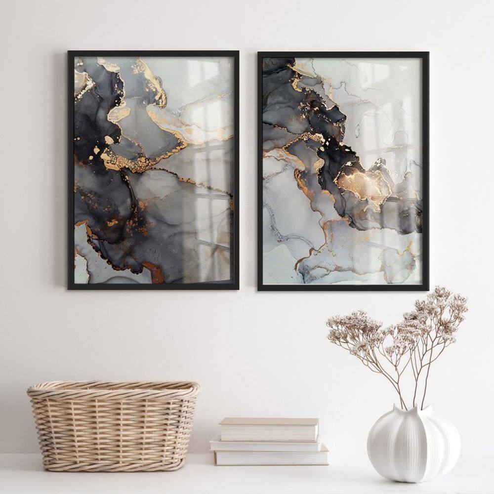 Kit 2 Quadros Abstratos Textura Marmorizado 24X18Cm - Vidro