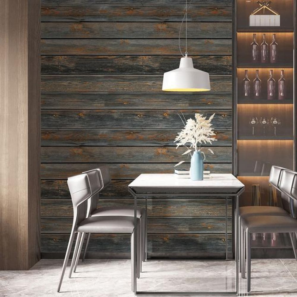 Kit 9 Rolos Papel De Parede Adesivo Tábua Rústica 3,0M