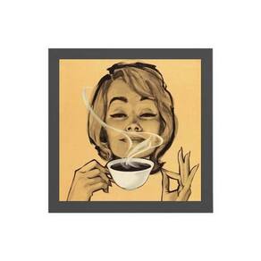 Quadro Quadrado Retrô Mulher Com Café 20X20Cm