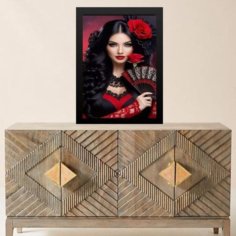 Quadro Pombagira Cigana Rosa Vermelha 33X24Cm - Com Vidro
