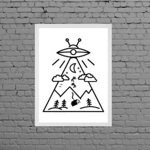 Quadro Decorativo Abdução Disco Voador 45X34Cm