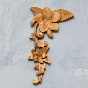 Moldura De Madeira Suar Flores Importada De Bali 28Cm
