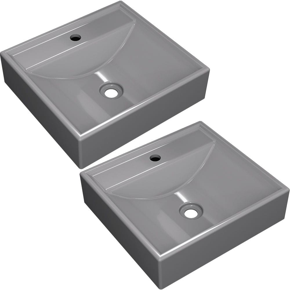 Kit 02 Cubas de Apoio Quadrada Para Banheiro Lavabo C01 Q39W Cinza - Lyam Decor