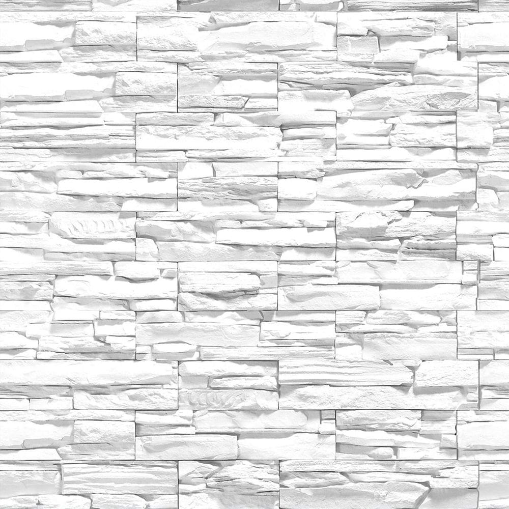 Kit 5 Rolos Papel De Parede Adesivo Pedra Branca 3,0M