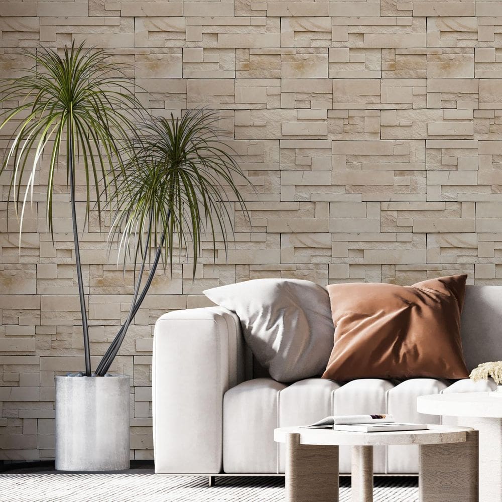 Kit 8 Rolos Papel De Parede Adesivo Pedra Marrom 3,0M