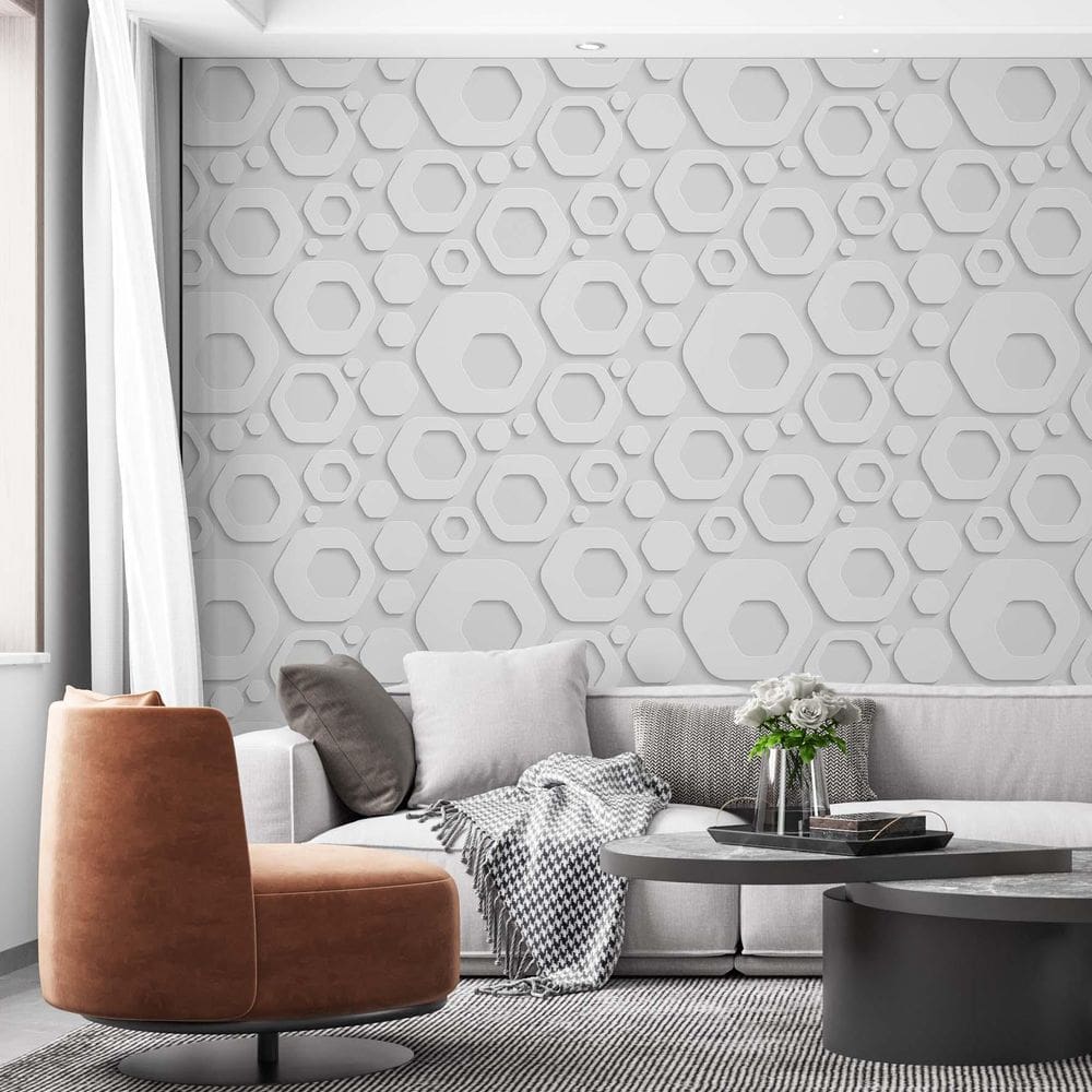 Kit 4 Rolos Papel De Parede Adesivo Abstrato 3D Branco 3,0M