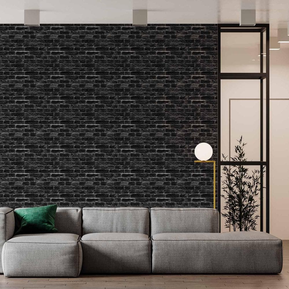 Kit 5 Rolos Papel De Parede Adesivo Tijolo Preto 3,0M