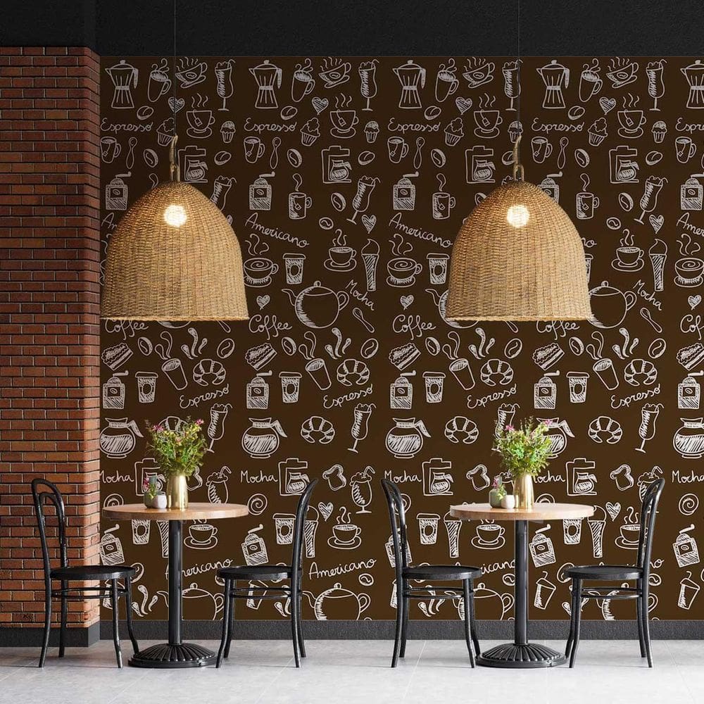 Kit 8 Rolos Papel De Parede Adesivo Marrom Coffee Shop 3,0M