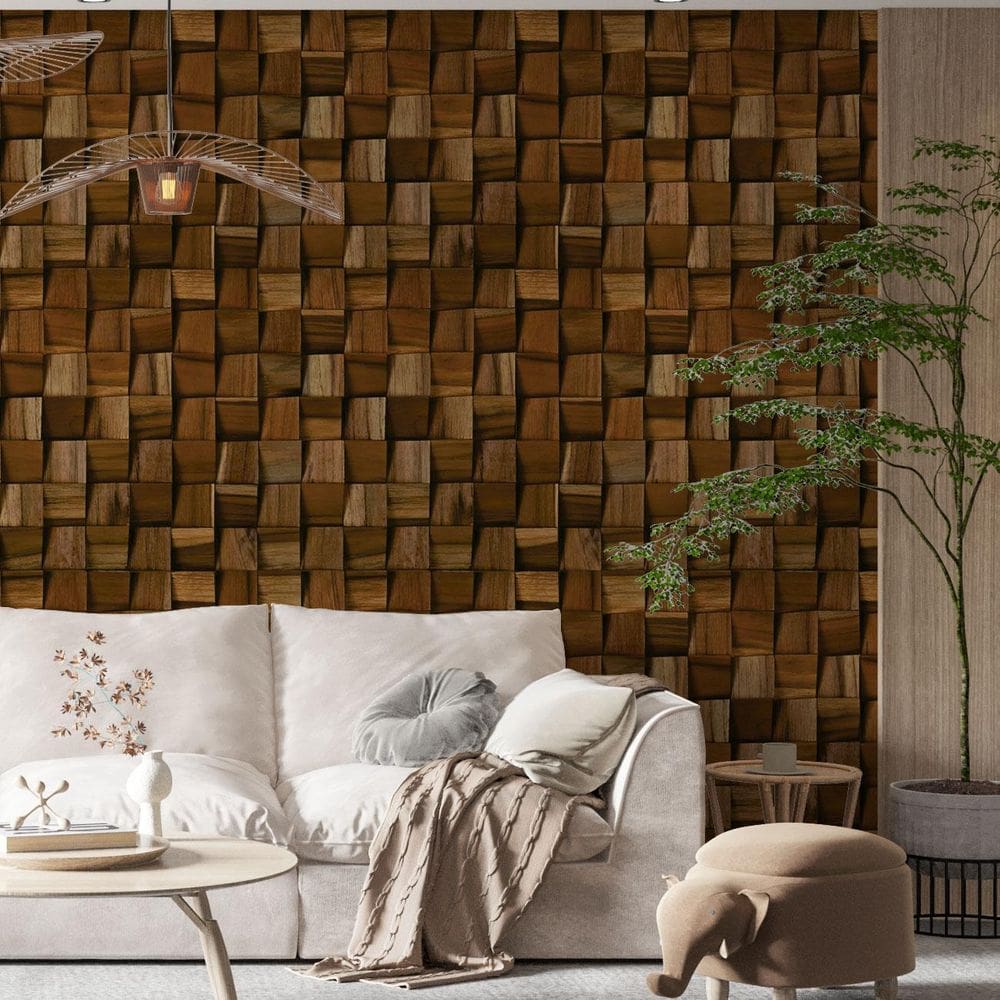 Kit 8 Rolos Papel De Parede Adesivo Cubo De Madeira 3,0M