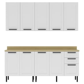 Cozinha Modulada 6 Pecas 200 cm MDF Branco Carvalho Tecno Mobili