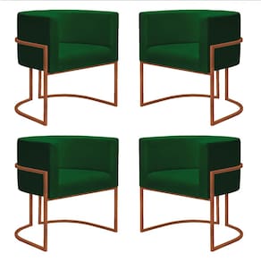 Kit 4 Poltronas Decorativa Nayara Base Ferro Bronze Suede Verde