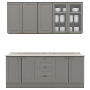 Cozinha Modulada 200 cm CE854 Americana Cinza Calcare Henn