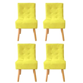 Kit 4 Cadeiras de Jantar Estofada Reforçada Decorativa Liz Suede Amarelo