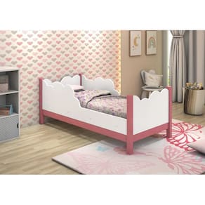 Cama Infantil Juvenil Nuvem com Colchão Branco Rosa