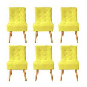 Kit 6 Cadeiras de Jantar Estofadas Reforçada Decorativa Liz Suede Amarelo