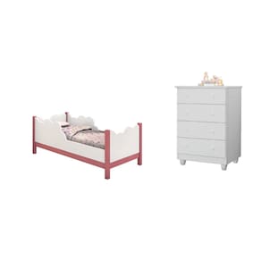 Cama Infantil Juvenil Nuvem Branco/rosa com Comoda Lara Branco